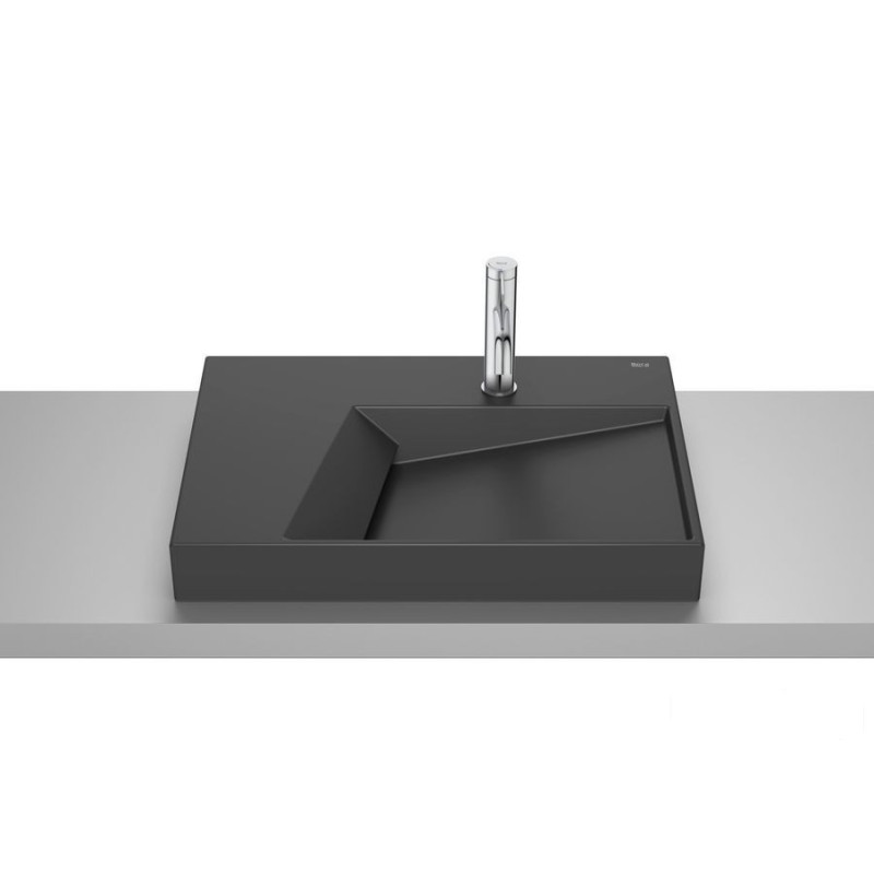 Umywalka nablatowa GEOMETRIC 60x42 cm z otworem na baterię CZARNY MAT HORIZON Roca (A32727608B)