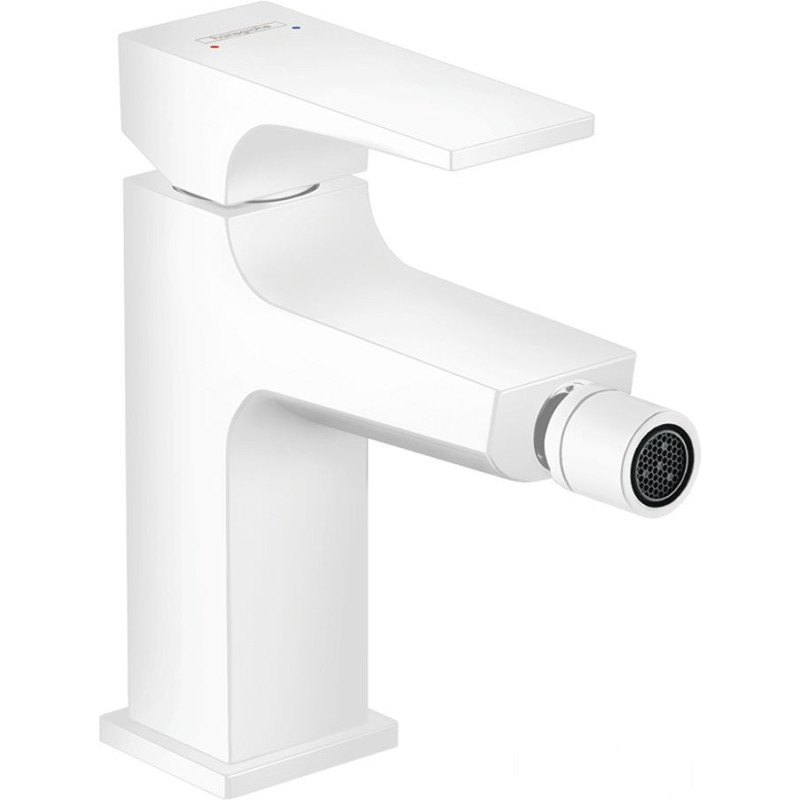 Bateria bidetowa z kompletem odpływowym Push-Open Biały Matowy Metropol Hansgrohe (32520700)