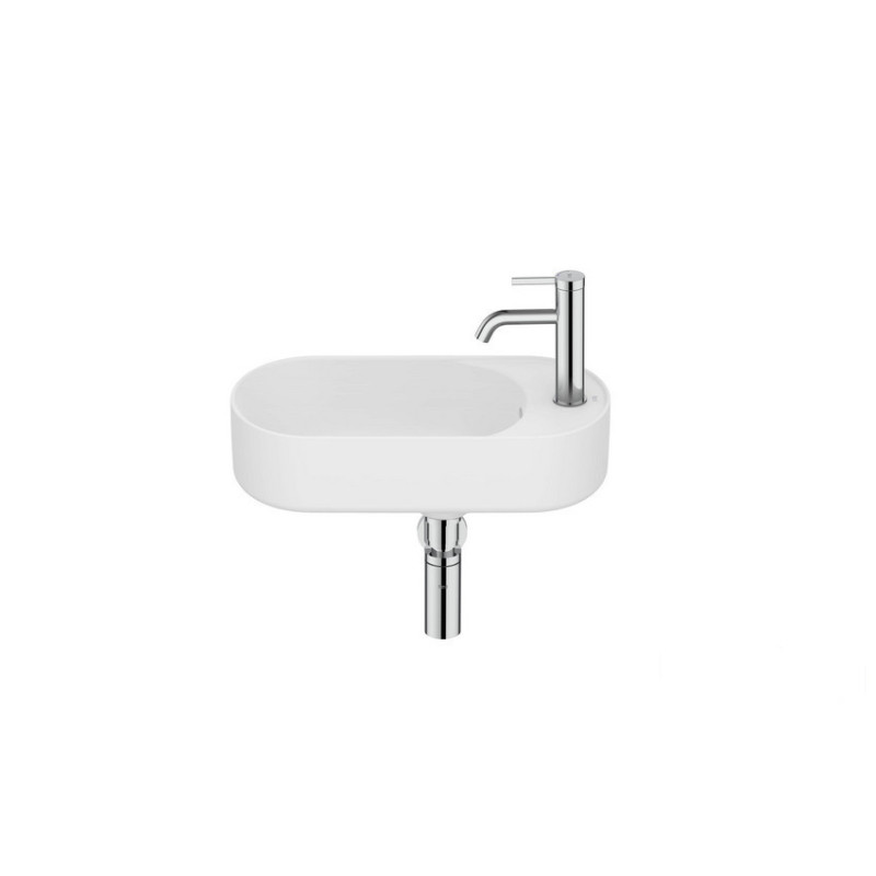 Mała umywalka ścienna 50x27,5 Compacto Fineceramic® biały mat Meridian Roca (A327740620)