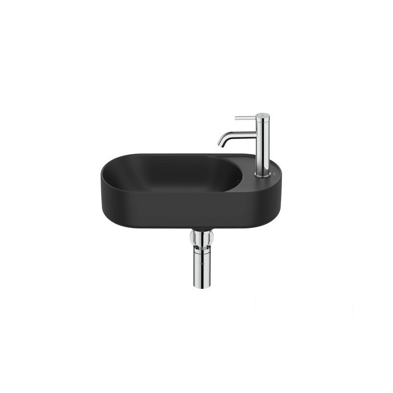 Mała umywalka ścienna 50x27,5 Compacto Fineceramic® czarny mat Meridian Roca (A327740080)