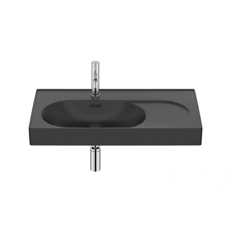 Umywalka ścienna/meblowa lewa 80x46 Fineceramic® czarny mat Meridian Roca (A327743080)