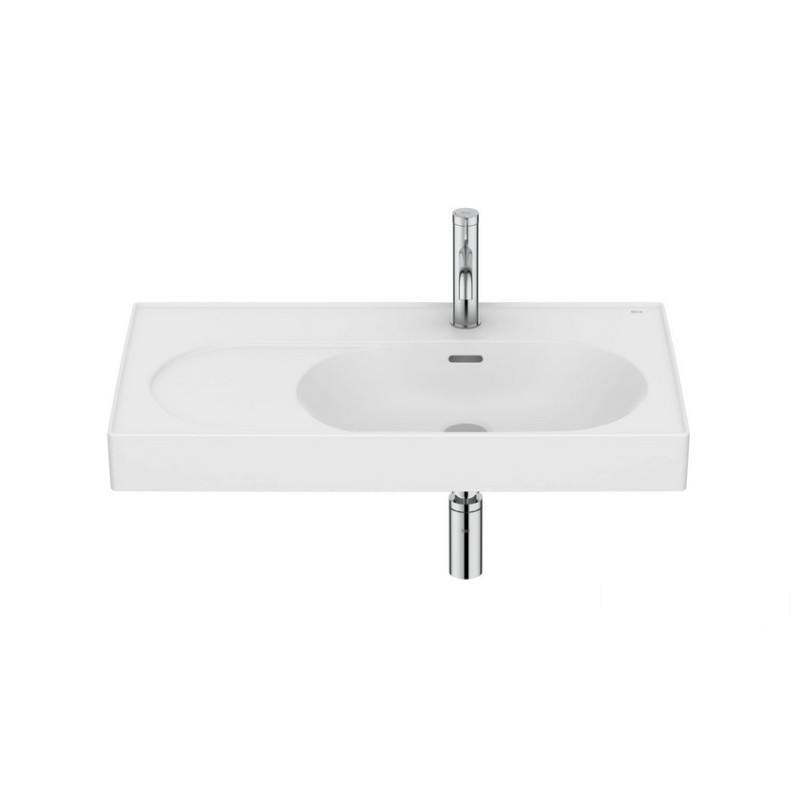 Umywalka ścienna/meblowa prawa 80x46 Fineceramic® biały mat Meridian Roca (A327744620)