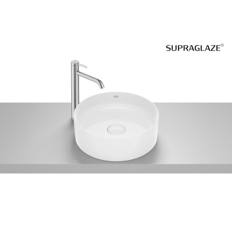 Umywalka nablatowa okrągła 39 cm Fineceramic® biały połysk Supraglaze® TERRA Roca (A32787NS00)
