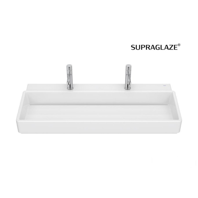 Umywalka ścienna / meblowa 100x43 cm z 2 otworami na baterię, Supraglaze® TURA Roca (A327699S00)