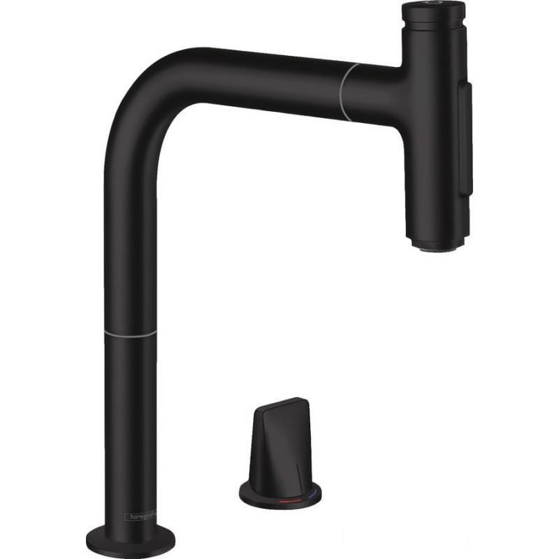 Bateria kuchenna z wyciąganą wylewką Czarny mat Metris Select M71 Hansgrohe (73818670)