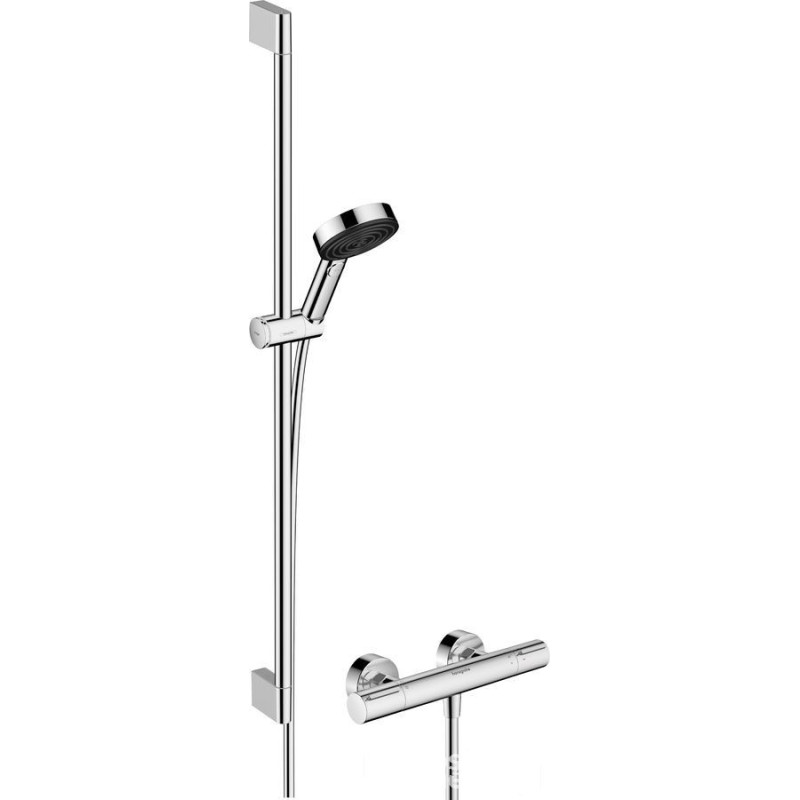 System prysznicowy z drążkiem 90 cm i termostatyczną baterią chrom Pulsify Select S Hansgrohe (24271000)