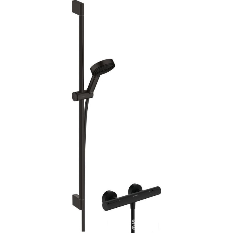 System prysznicowy z drążkiem 90 cm i termostatyczną baterią czarny mat Pulsify Select S Hansgrohe (24271670)